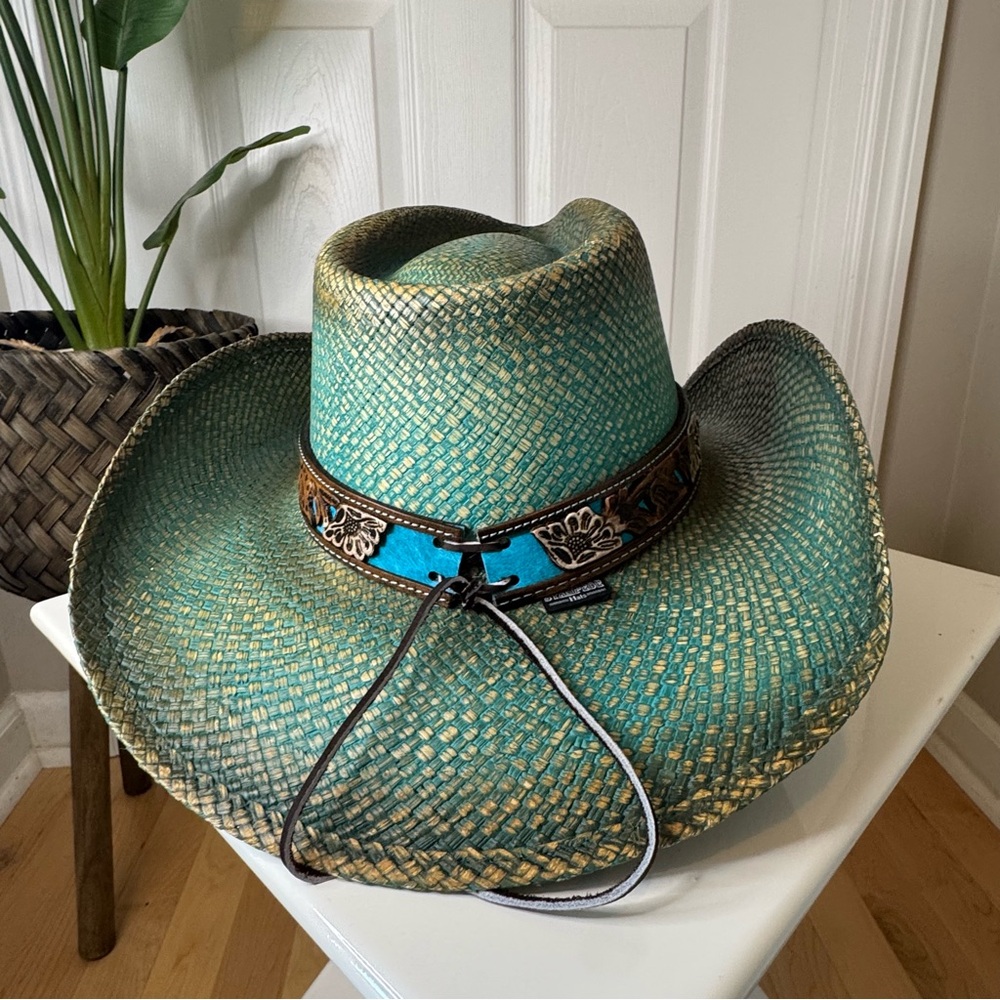 Stampede Turquoise Western Cowboy Hat with Decorative Band Size M - Picture 2 of 14